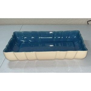 Los Angeles Potteries Rectangle Ceramic Serving Dish Turquoise/Cream #300